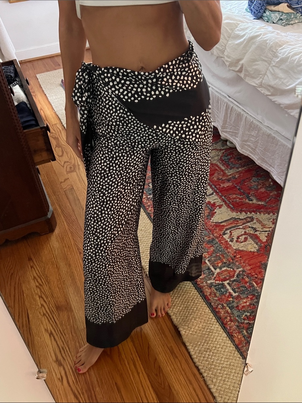 H&M Black and White Dot Wide-Leg Wrap Pants